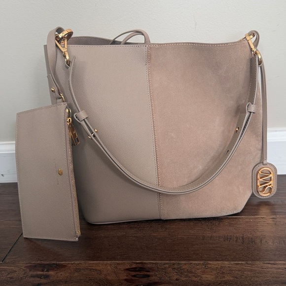 Authentic Stuart Weitzman 50/50 tote bag suede and leather - beige/taupe - Picture 3 of 3